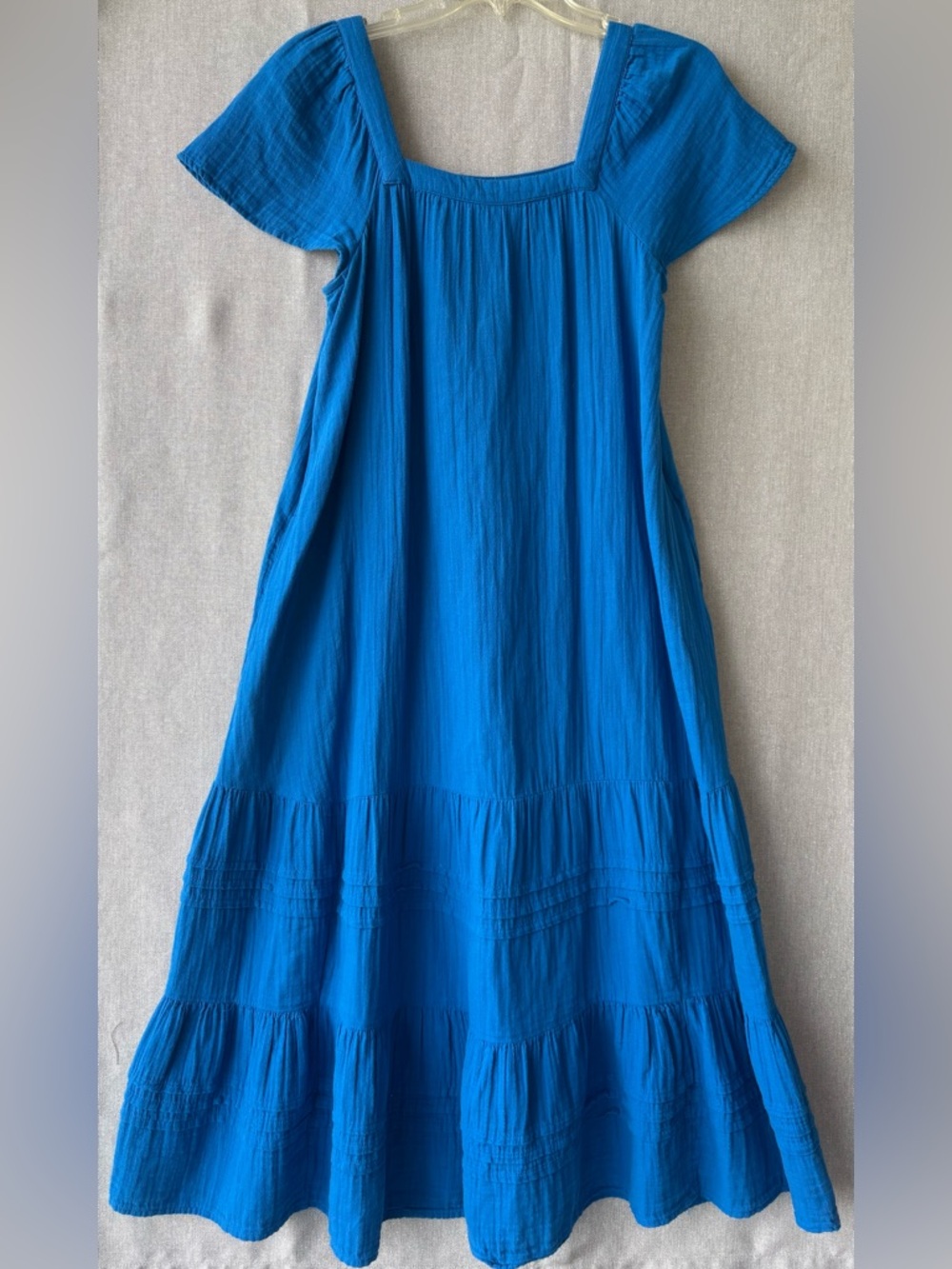 Sonoma Bold Blue Tiered Square-Neck Midi Dress size small with pockets cotton.